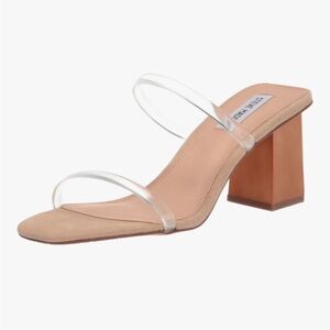 Steve Madden Nude Suede Block Heel Sandal with Clear Straps